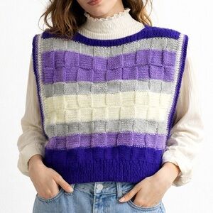 Vintage Hand Knit Basketweave Sweater Vest